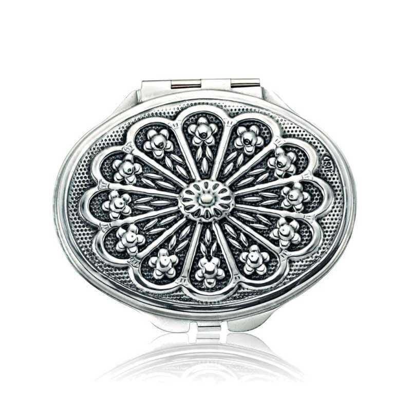 Silver Daisy Motif Covered Oval Hand Mirror
