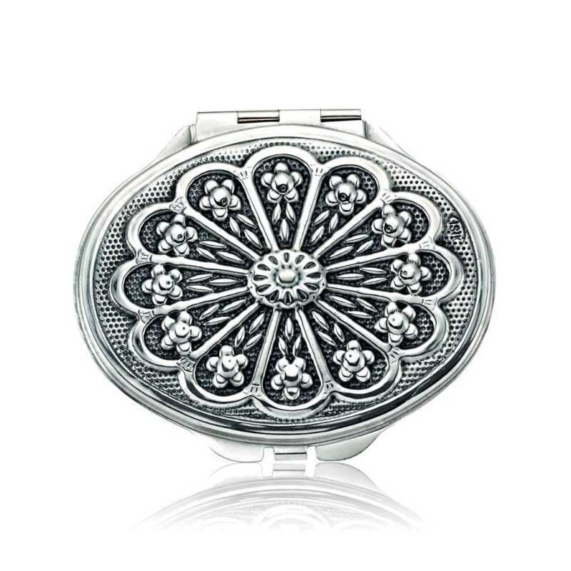 Silver Daisy Motif Covered Oval Hand Mirror