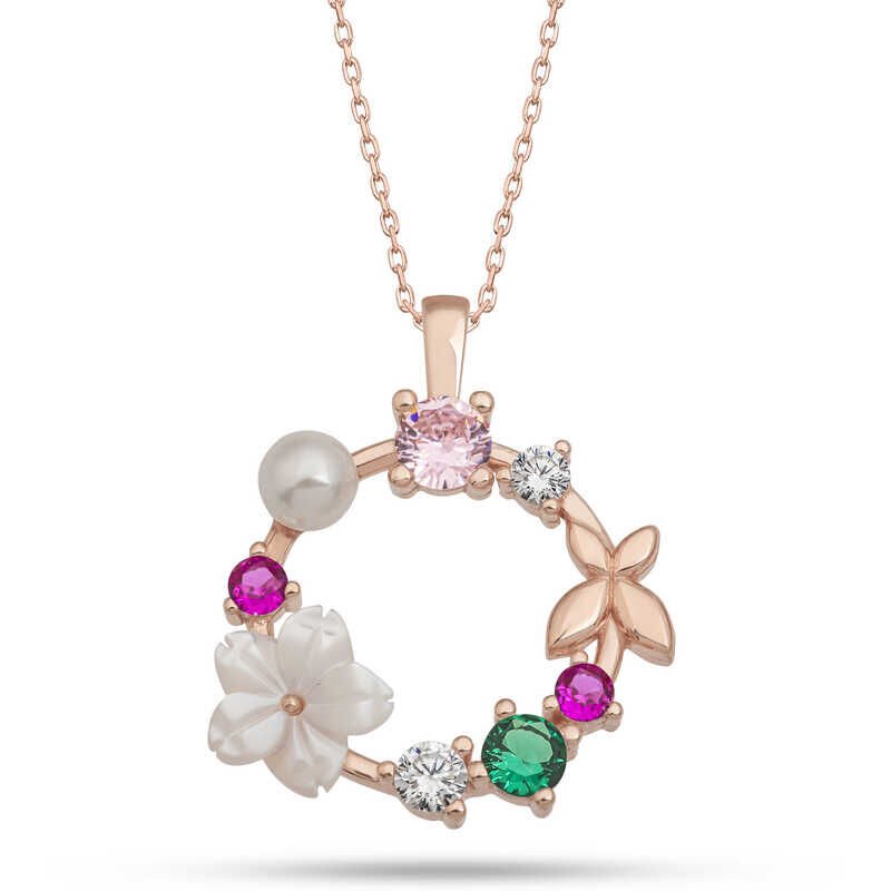 Silver Rose Magnolia Flower Butterfly Women's Necklace