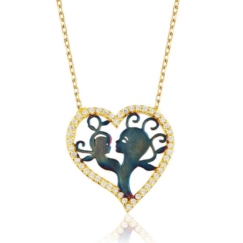 Silver Heart Mother Child Necklace
