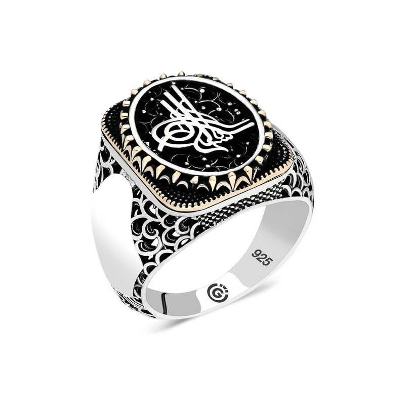 Silver Tugra Oval Men's Ring