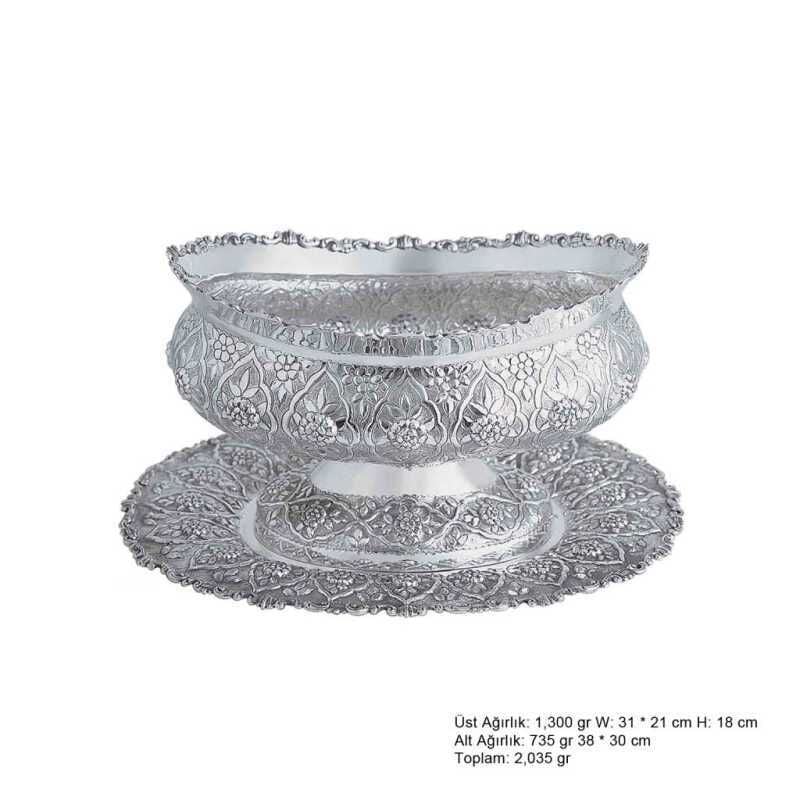 Daisy Patterned Oval Silver Boller