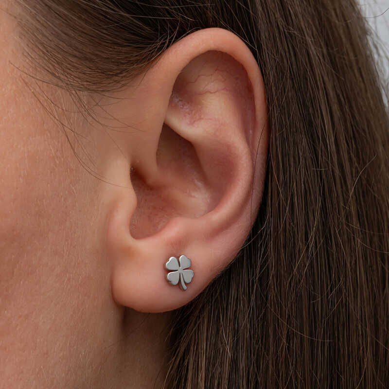 Silver Clover Studded Women's Earrings