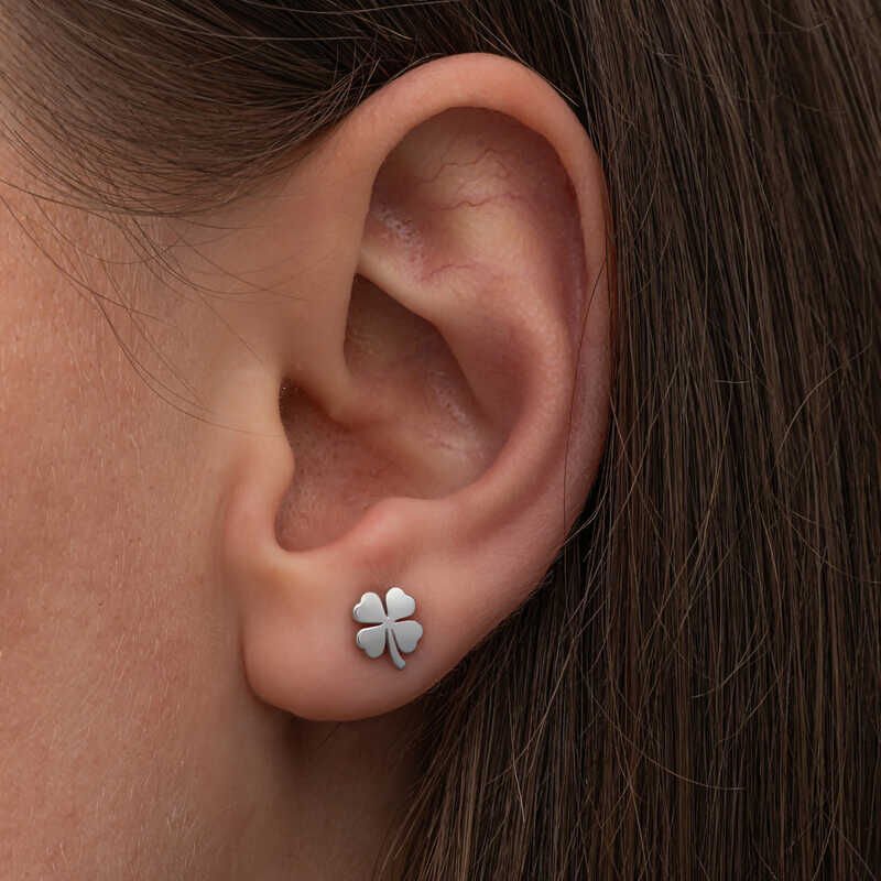 Silver Clover Studded Women's Earrings