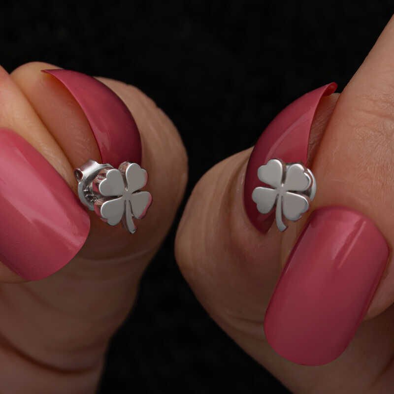 Silver Clover Studded Women's Earrings