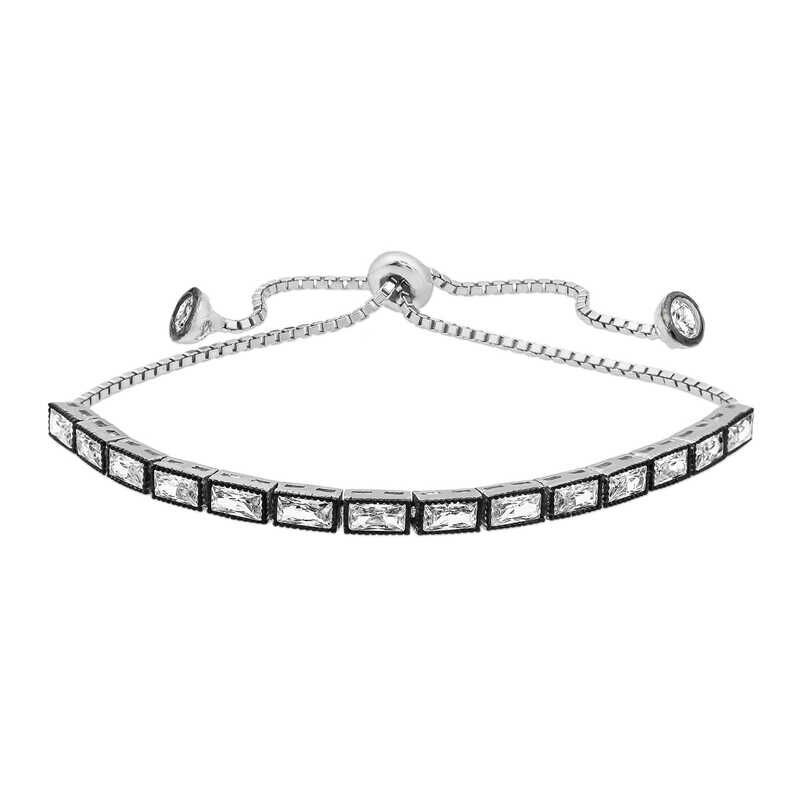 Silver Emerald Cut Diamond Mounted Elevator Bracelet
