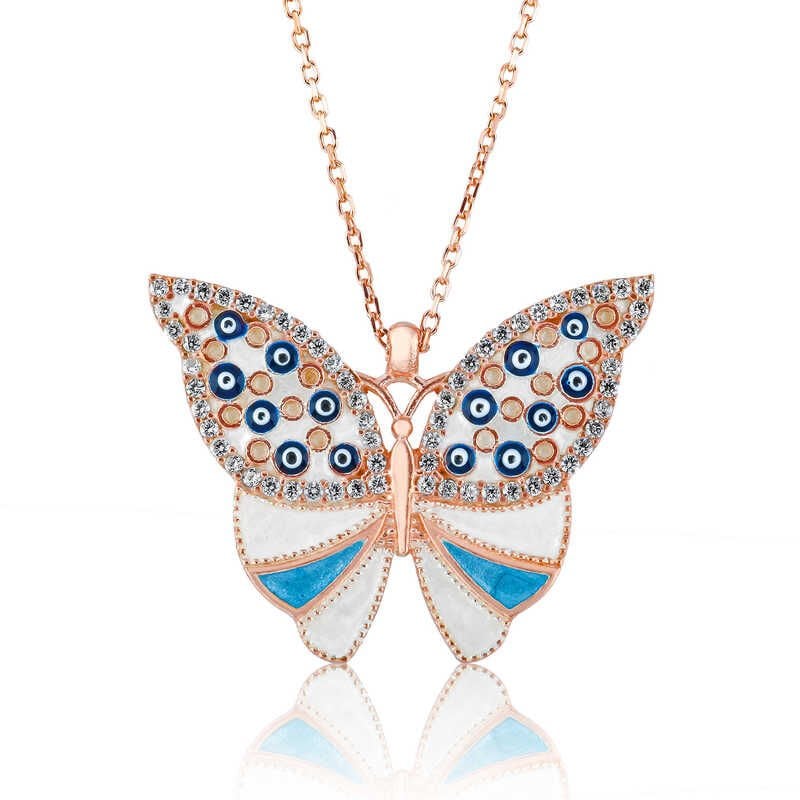 Collar de mariposa de ojo malvado de plata para mujer