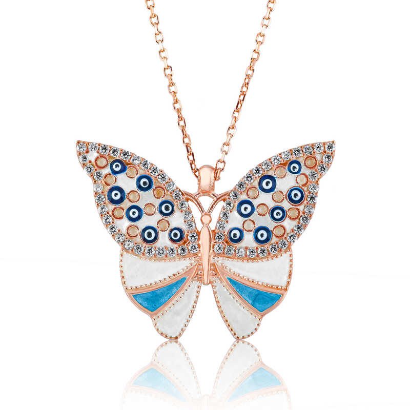 Collar de mariposa de ojo malvado de plata para mujer