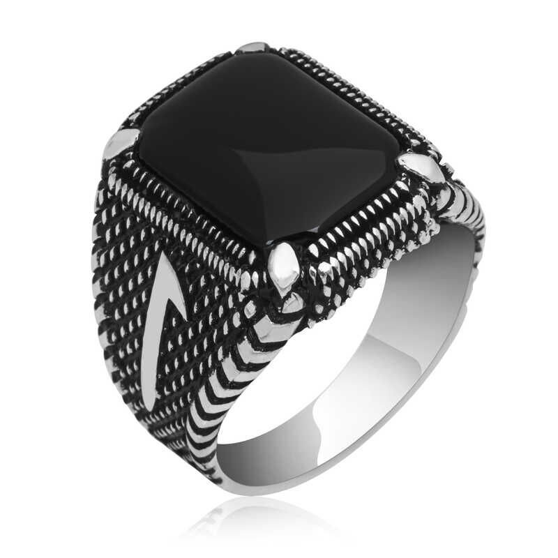 Silver Elif Onyx Men's Ring
