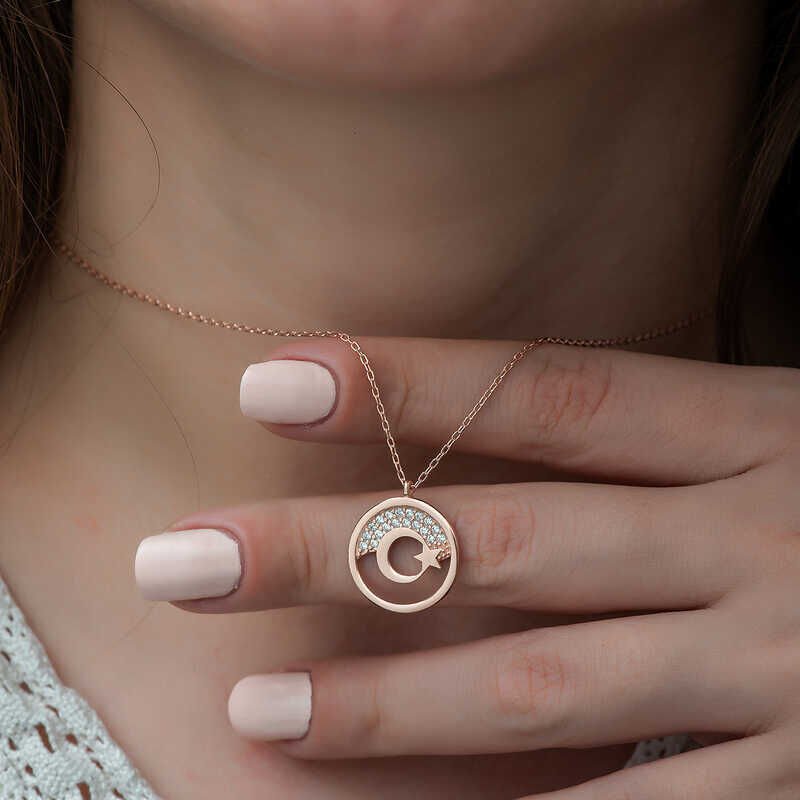 Silver Rose Moon Star Women's Necklace