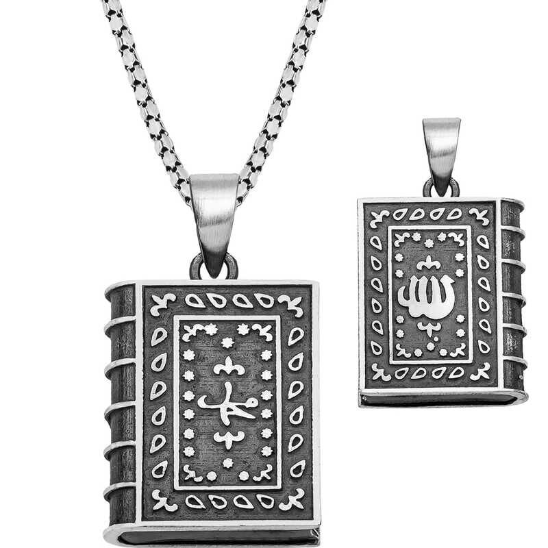 Silver Square Openable Allah Amulet Necklace