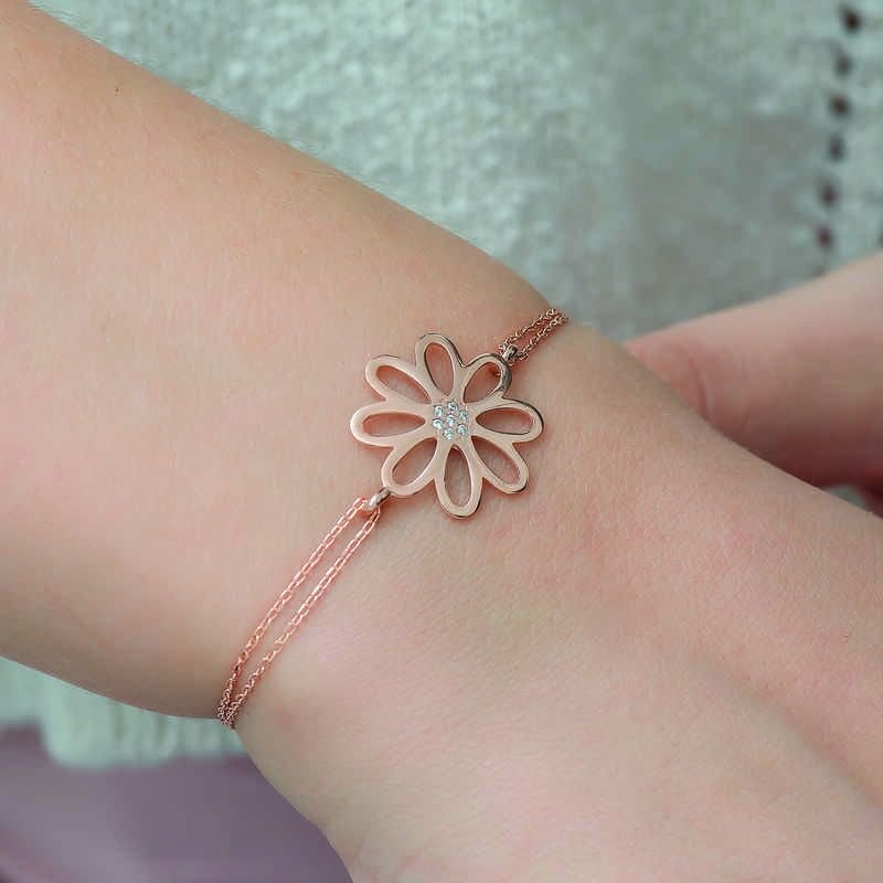 Silver Rose Flower Women's Bracelet