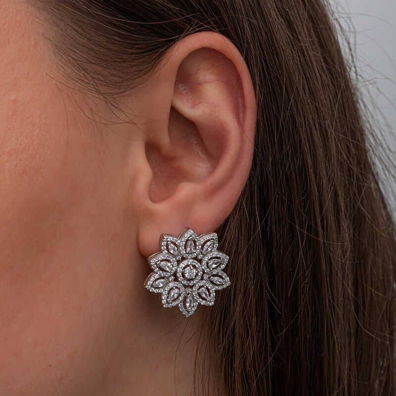 Silver Zircon Stone Flower Women's Earrings