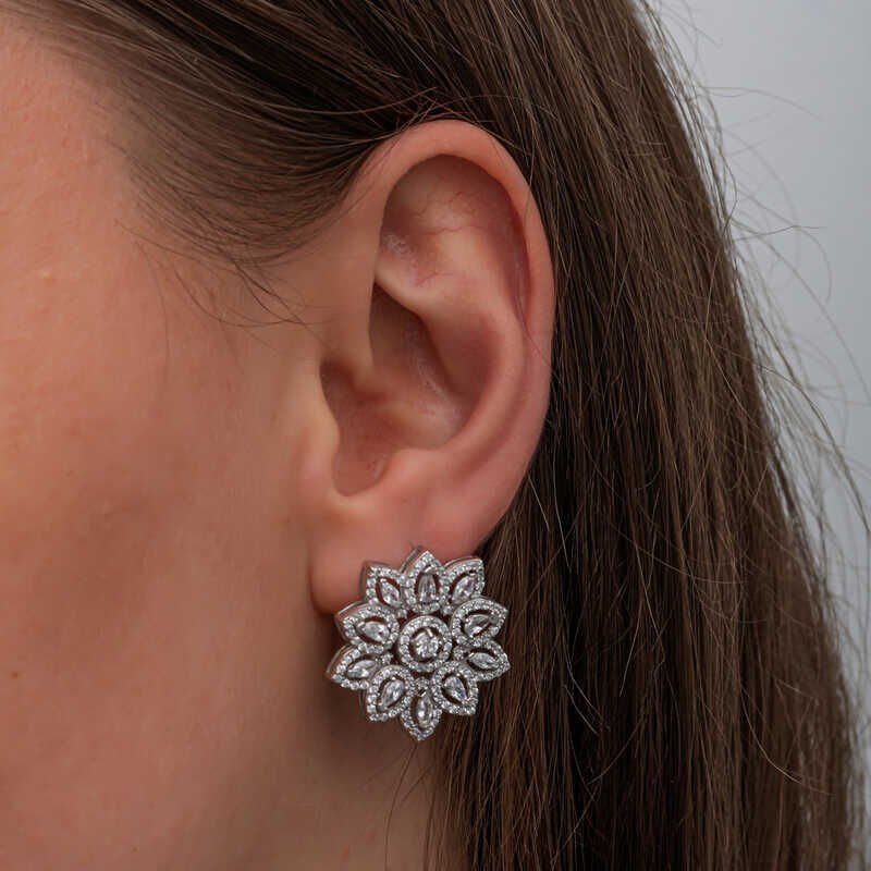 Silver Zircon Stone Flower Women's Earrings