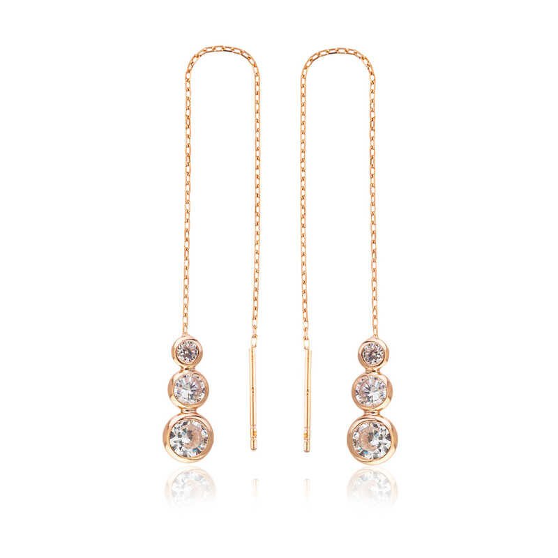 Gümüş Beyaz Taşlı Zincirli Küpe