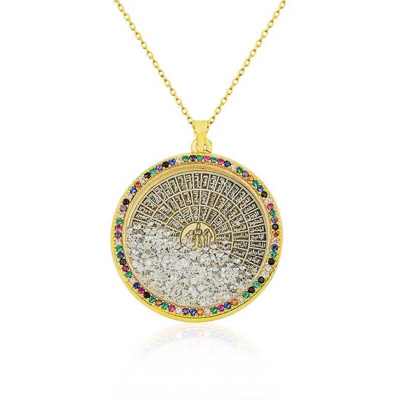 Silver Mixed Stone Esmaül Hüsna Women's Necklace