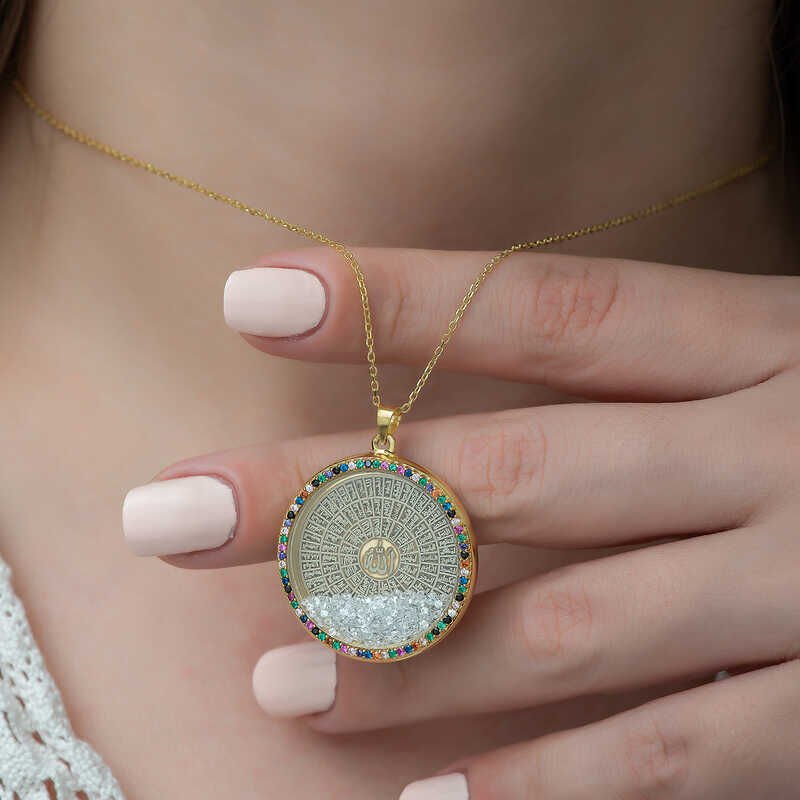 Silver Mixed Stone Esmaül Hüsna Women's Necklace
