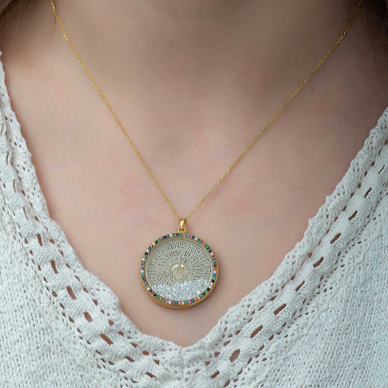 Silver Mixed Stone Esmaül Hüsna Women's Necklace