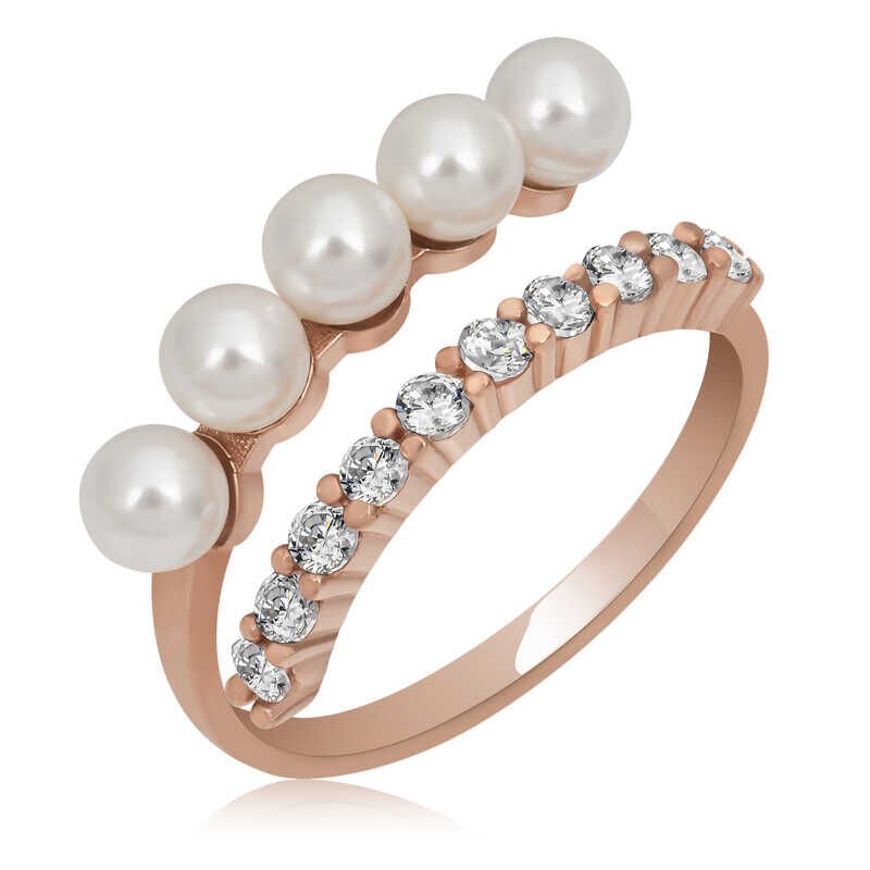 Silver Rose Adjustable Pearl Stone Women's Ring