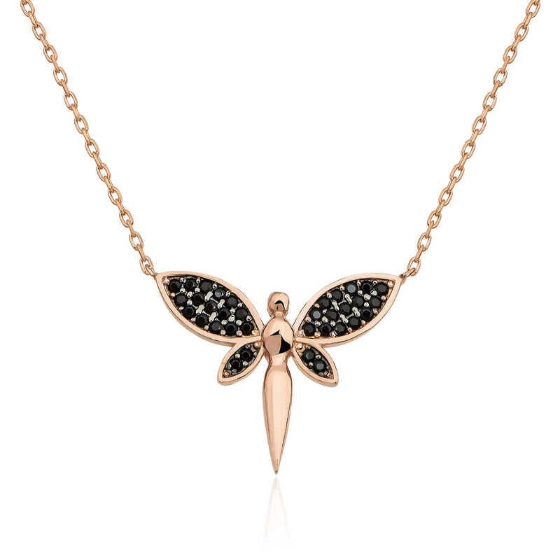 Silver Rose Black Dragonfly Women's Necklace