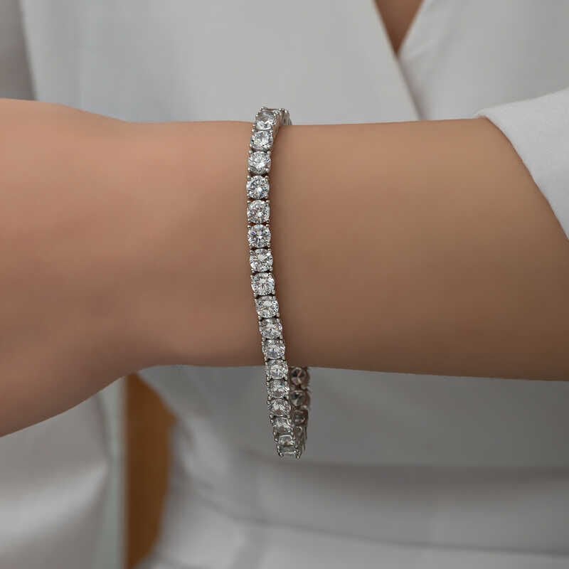 Silver 2.5 mm White Stone Waterway Women's Bracelet