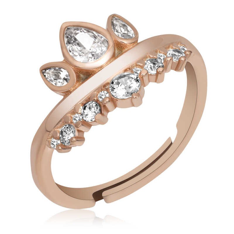 Silver Rose Adjustable Queen Crown Women's Ring