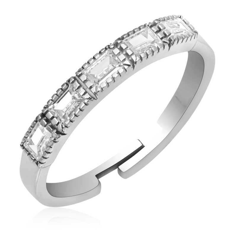 Silver Adjustable Baguette Women's Ring
