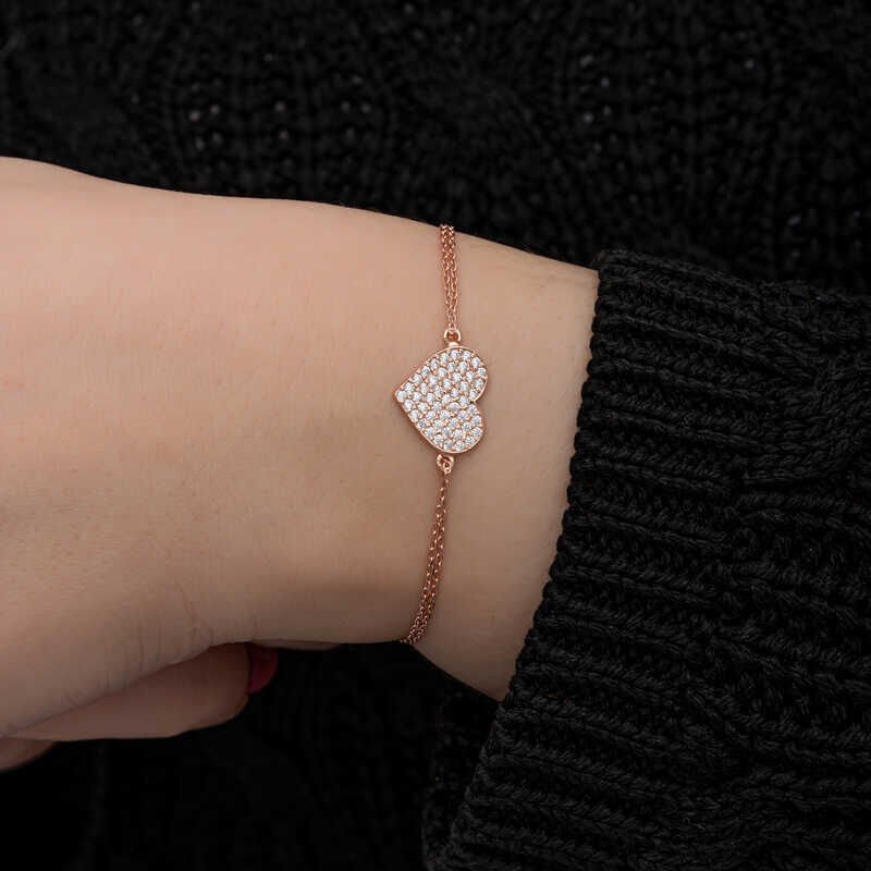 Silver Rose Heart Women's Bracelet