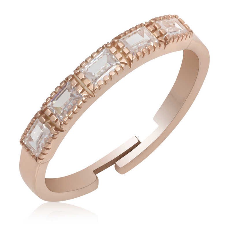 Silver Rose Adjustable Baguette Women's Ring