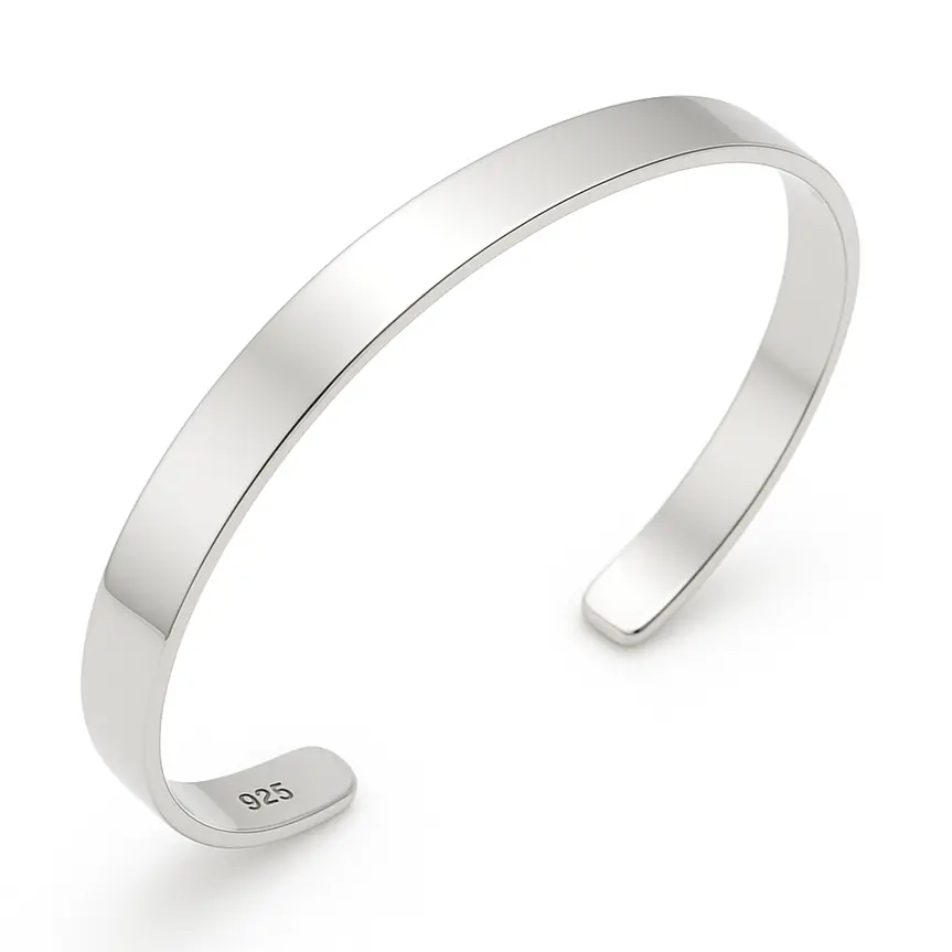 Gümüş Düz Erkek Kelepçe Bilezik