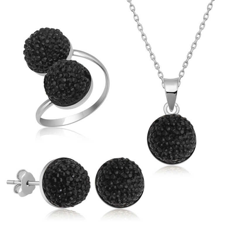 Silver Black Crystal Women Set