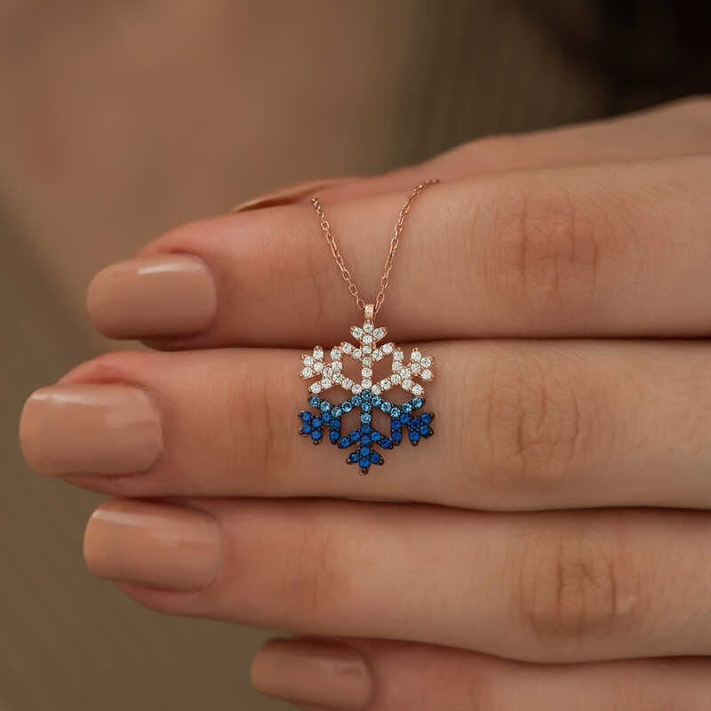 Silver Rose Blue Stone Snowflake Necklace