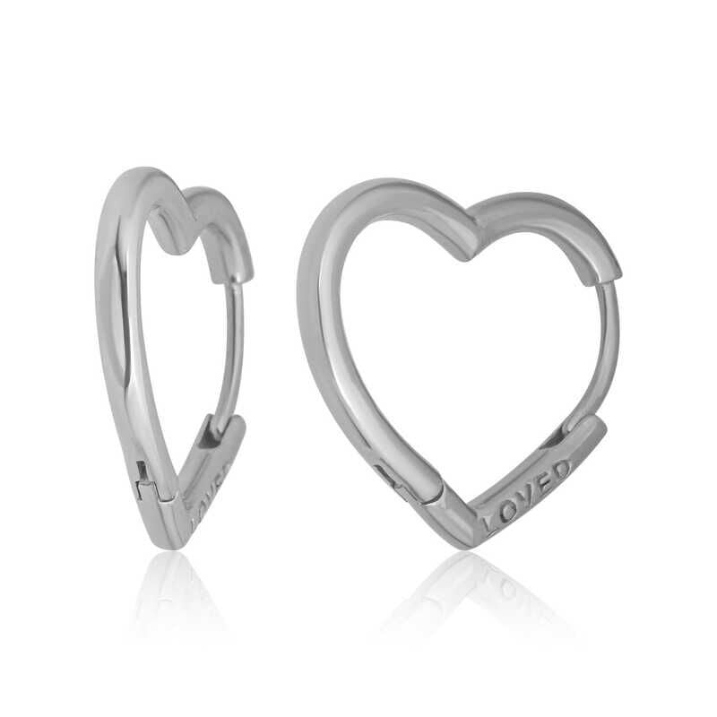 Silver Love Written Stoneless Heart Women's Earrings