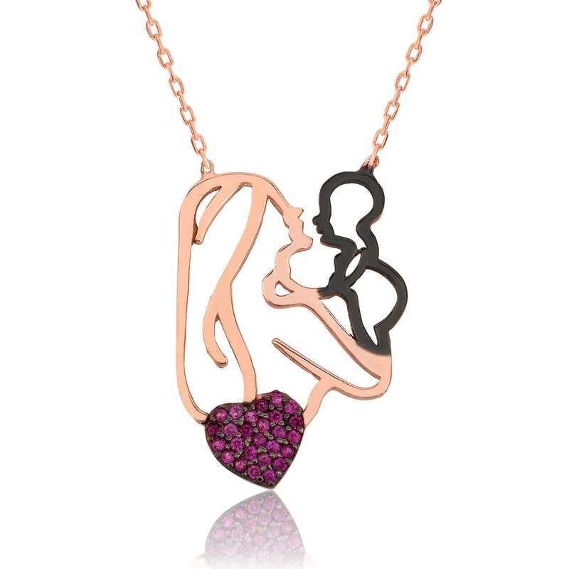 Silver Heart Mother Child Necklace