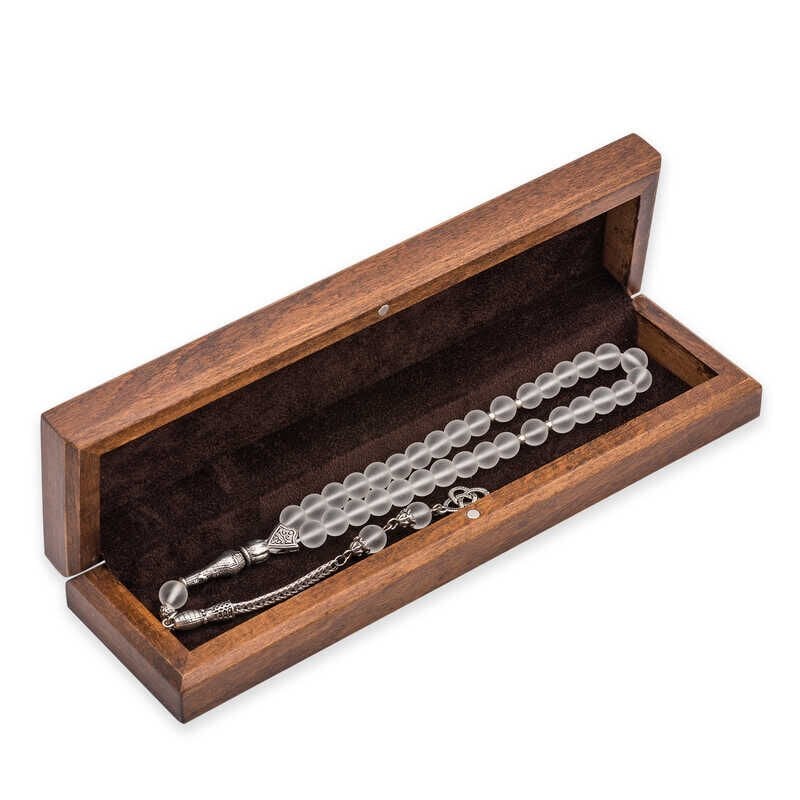 Wooden Prayer Beads Box with Silver Flower Pattern