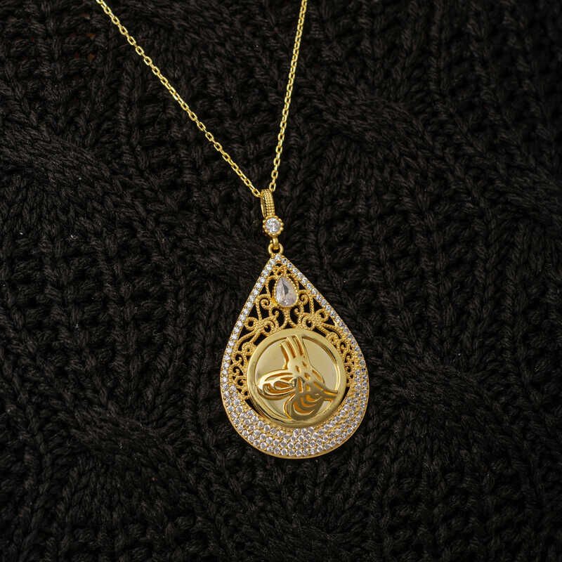 Silver Gold Plated Drop Tughra Women's Necklace