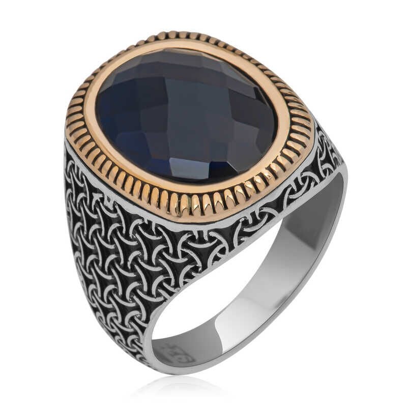 Silver Black Zircon Stone Oval Men's Ring
