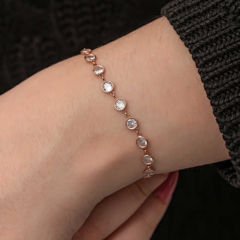 Silver Rose White Stone Women's Bracelet