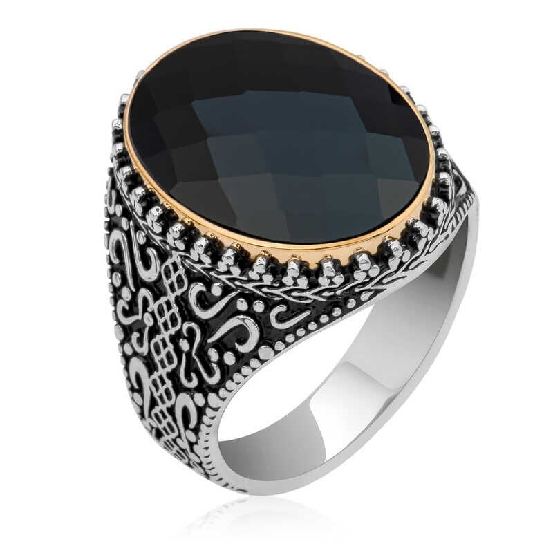 Silver Black Zircon Stone Oval Men's Ring