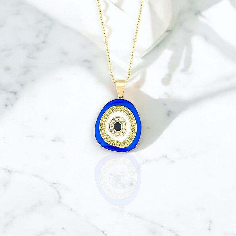 0.27 Karat Pırlanta Safir Göz Kolye