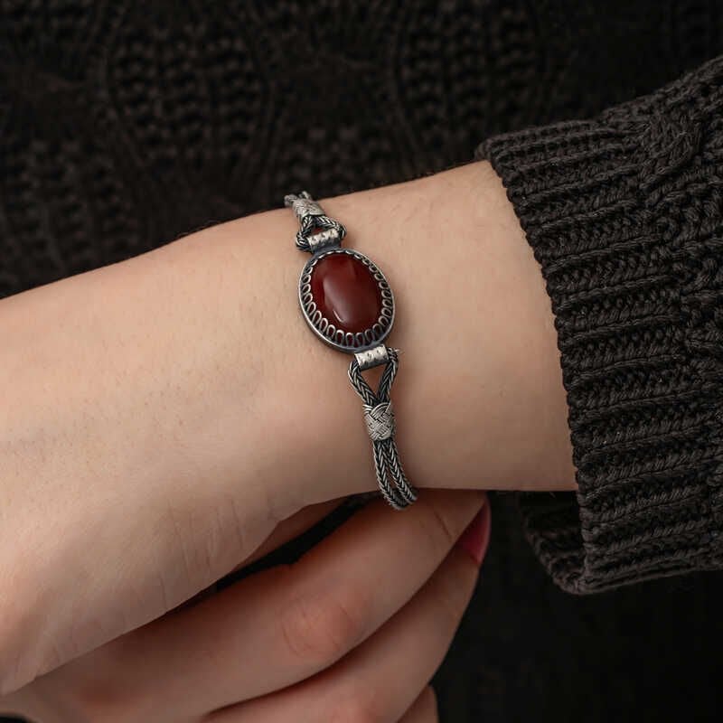 Silver Agate Stone Kazaziye Bracelet