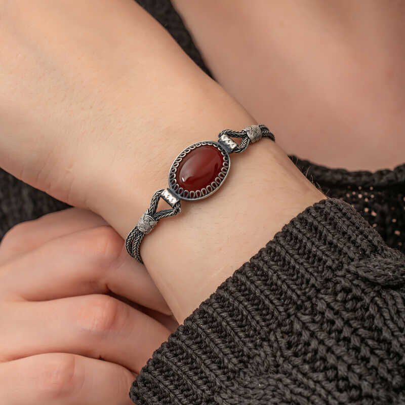 Silver Agate Stone Kazaziye Bracelet