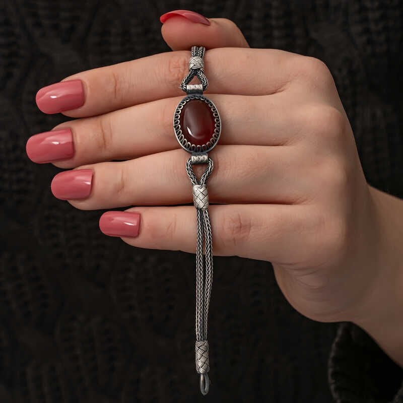 Silver Agate Stone Kazaziye Bracelet