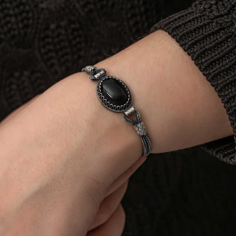 Silver Onyx Stone Kazaziye Bracelet