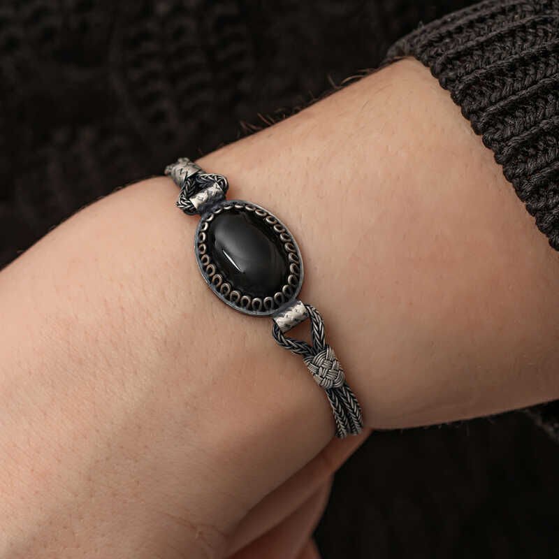 Silver Onyx Stone Kazaziye Bracelet