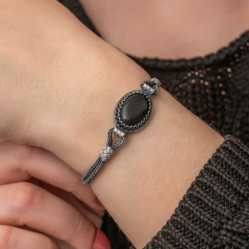 Silver Onyx Stone Kazaziye Bracelet