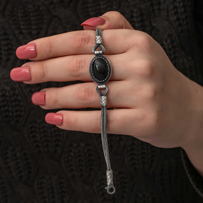 Silver Onyx Stone Kazaziye Bracelet