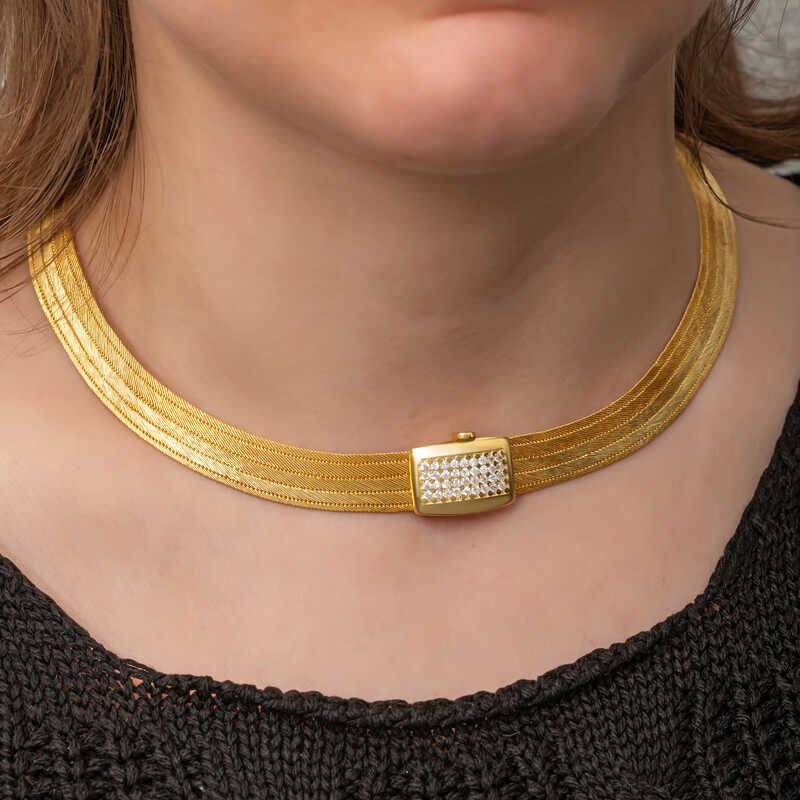 Silver Gold Zircon Stone Trabzon Wicker Women's Necklace