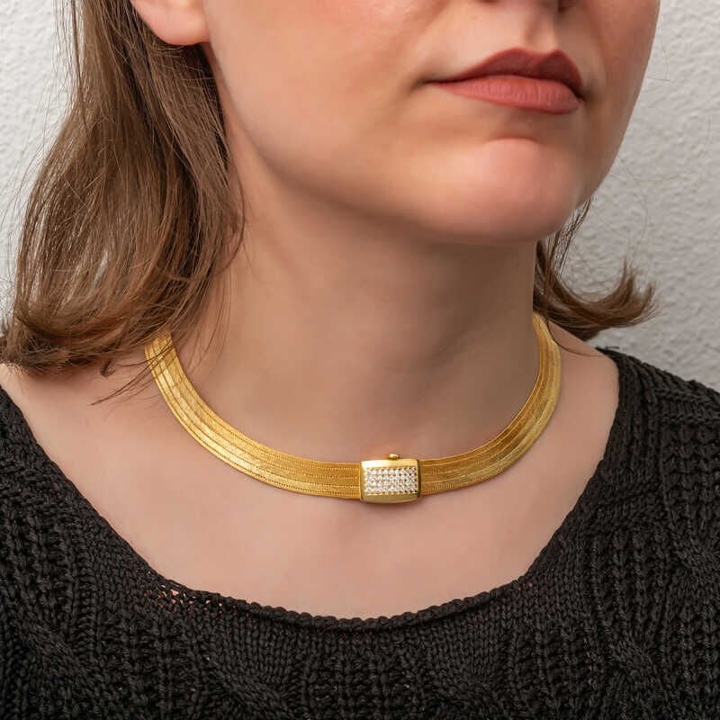 Silver Gold Zircon Stone Trabzon Wicker Women's Necklace