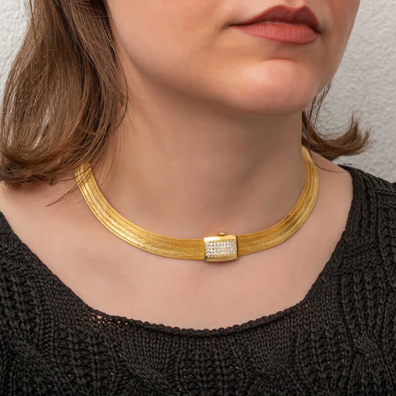 Silver Gold Zircon Stone Trabzon Wicker Women's Necklace